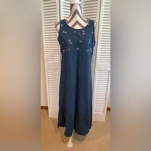 Excitation Denim Embroidered Sleeveless Dress - 100% Cotton - Size: Medium